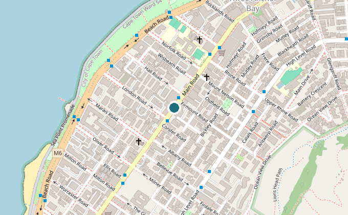 Map with a pin at 146 Main Road, Sea Point