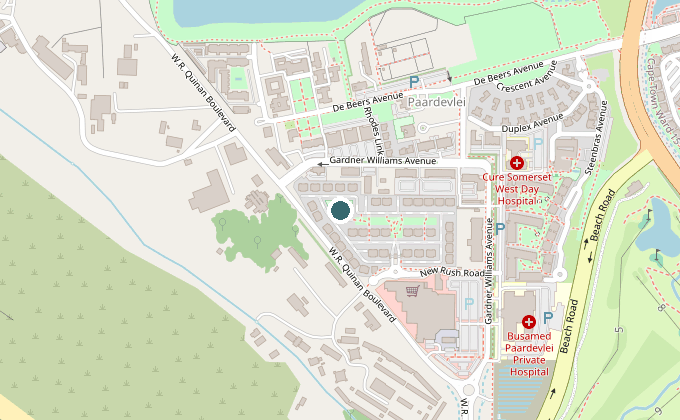 Map with a pin at The Jade lifestyle estate, Paardevlei precinct, Somerset West