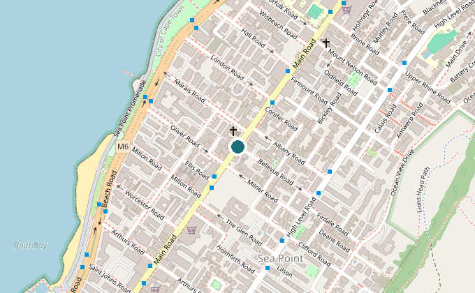 Map with a pin at 343 Main Road, Sea Point